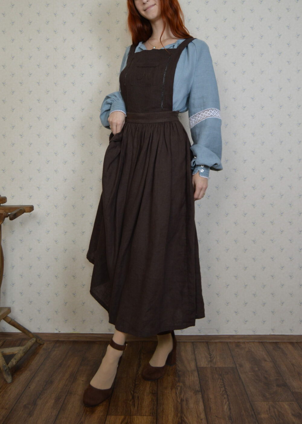 Linen Pinafore Dress with Detachable Top - Image 5