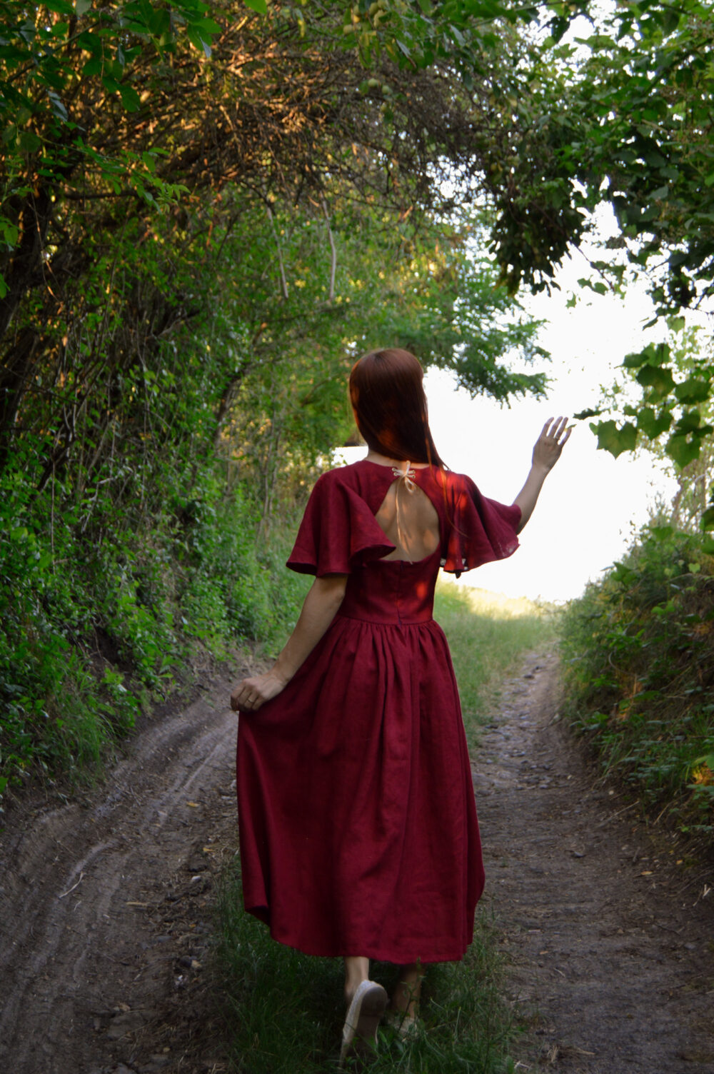 Burgundy Florence dress in linen Size M - Image 4