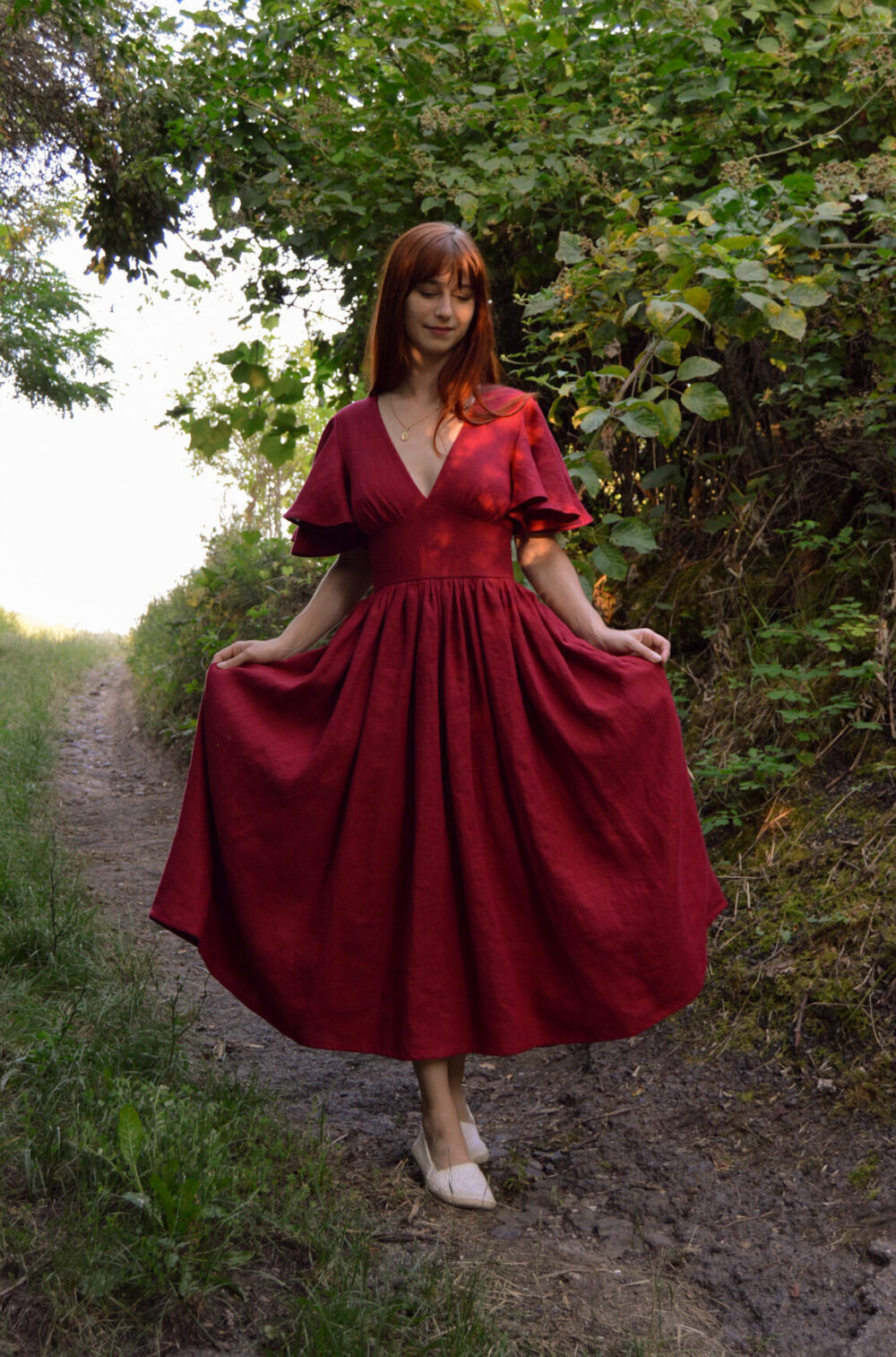 Burgundy Florence dress in linen Size M