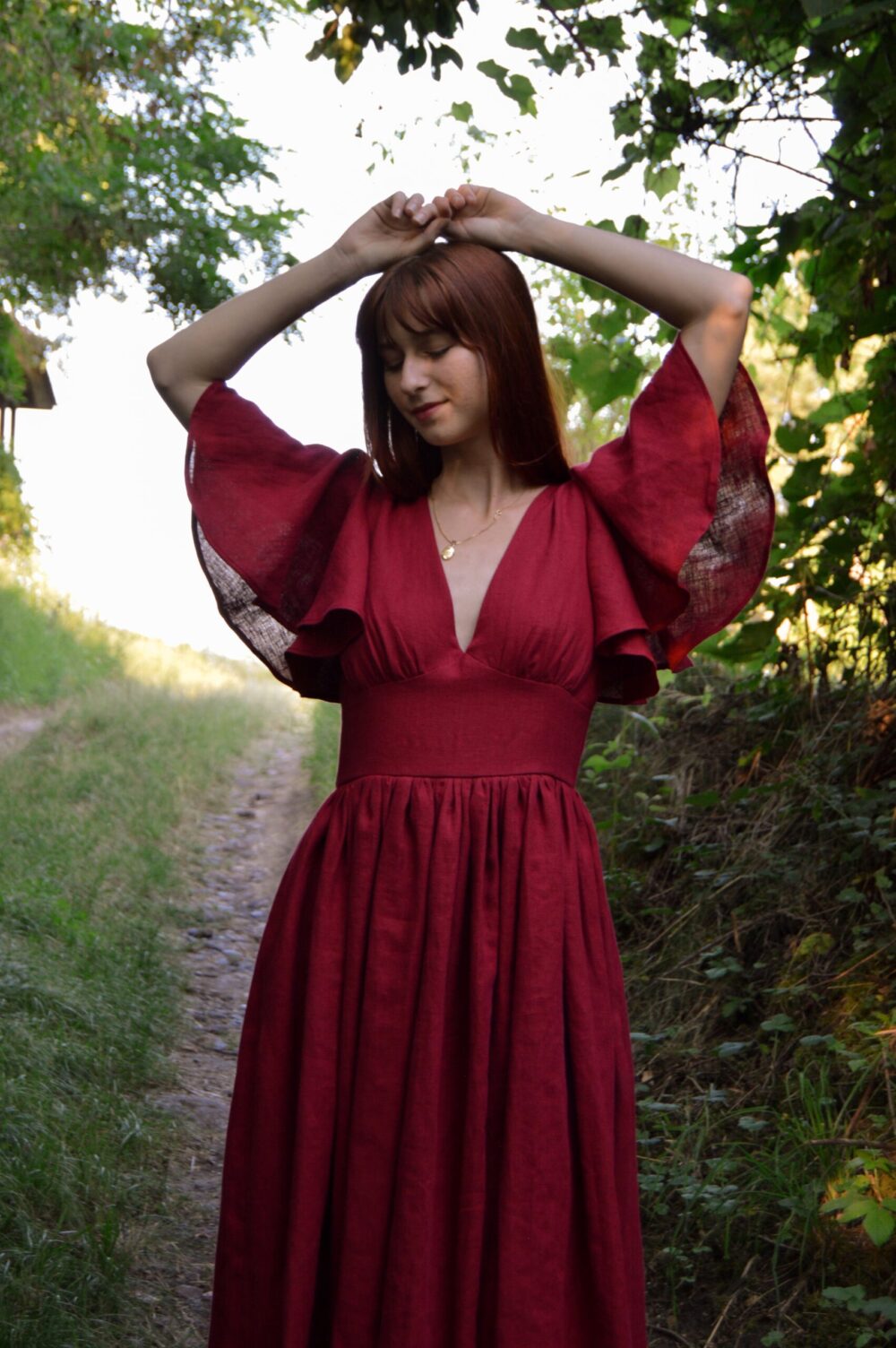 Burgundy Florence dress in linen Size M - Image 3